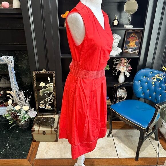 Adolfo Dominguez Red Belted Sleeveless Dress Size 8 - Picture 9 of 12